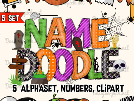 5 Halloween Doodle Alphabet Bundle with Clipart