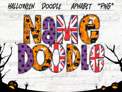 3 Halloween Doodle Alphabet Clipart