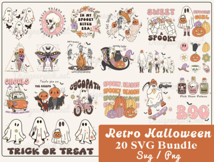 Retro Halloween Svg Sublimation Bundle, Cute Spooky Png