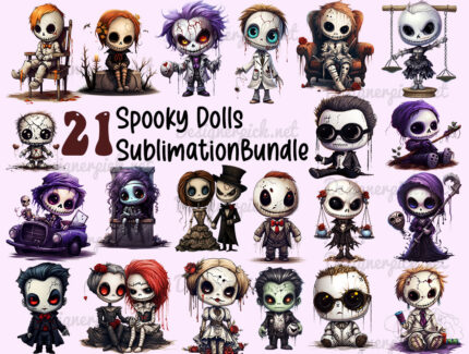 21 Spooky Doll Png Bundle, Cute Gothic Png
