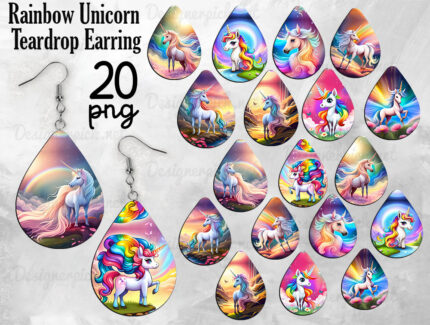 Rainbow Unicorn Teardrop Earring Png Bundle