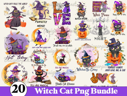 Cat Witch SVG Bundle, Cute Witch Png