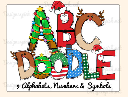 Christmas Doodle Alphabet Clipart