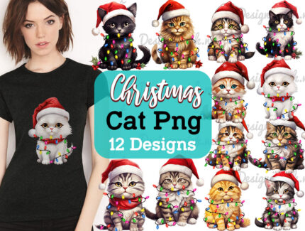 Cat Christmas Sublimation Bundle, Cute Cat Christmas