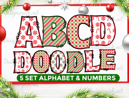 Christmas Doodle Alphabet Clipart, Christmas Letter