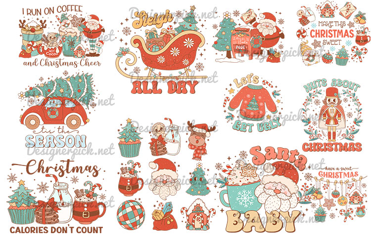 22 Retro Christmas Sublimation Bundle - Designerpick