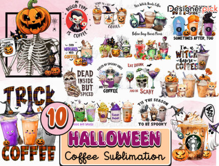 10 Halloween Coffee Png Bundle