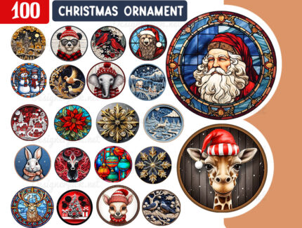 100 Christmas Round Ornament Png Bundle