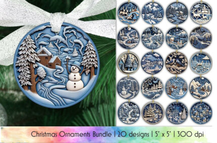 100 Christmas Round Ornament Png Bundle