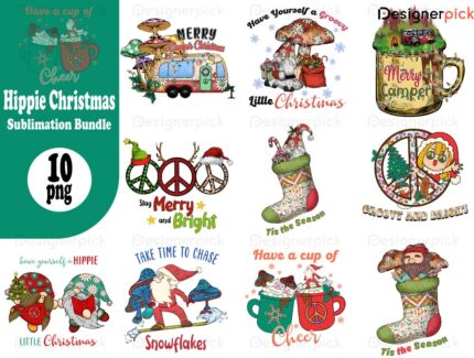 Hippie Christmas Sublimation Bundle, Cute Christmas Png