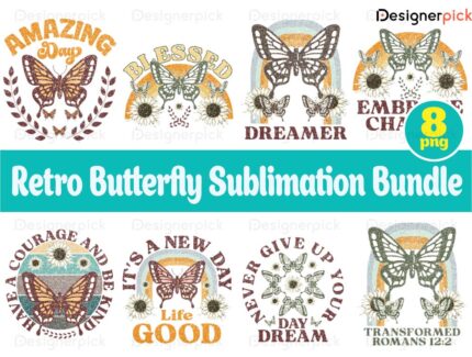 Retro Butterfly Sublimation Bundle, Butterfly Love Png
