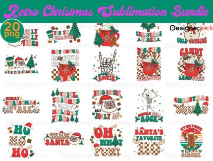 Retro Christmas Sublimation Bundle, Cute Christmas Png