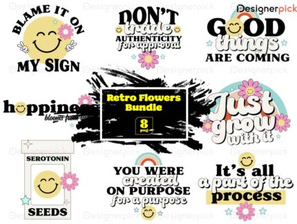 Retro Flower Sublimation Bundle, Flower Quote Png