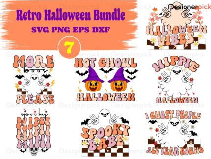 Retro Halloween Svg Bundle, Cute Spooky Png