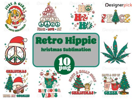 Retro Hippie Christmas Sublimation Bundle, Cute Christmas Png