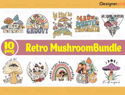 Retro Mushroom Sublimation Bundle, Mushroom Png