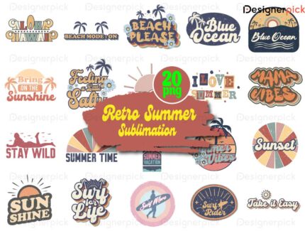 Retro Summer Sublimation Bundle, Beach Quote Svg