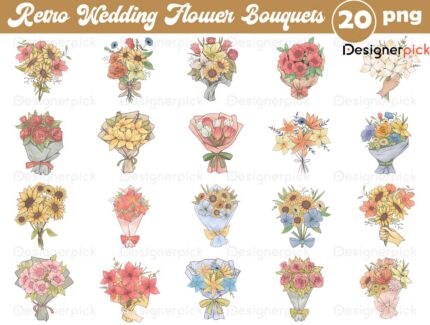 Retro Wedding Flower Sublimation Bundle, Wedding Flower Png
