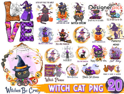Halloween Witch Cat Sublimation Bundle