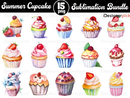 Summer Cupcake Png Bundle, Cupcake Sublimation Bundle