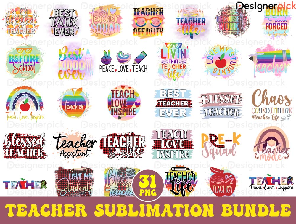 Teacher Sublimation Bundle, Teacher Quote Png, Teacher PNG Bundle ...