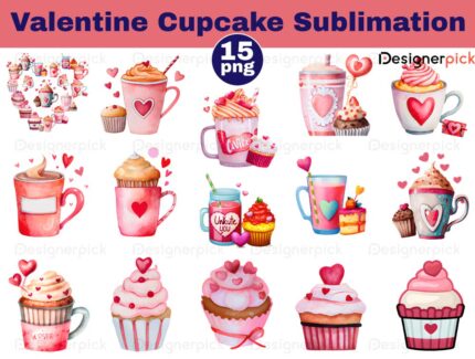 Valentine Cupcake Png Bundle, Cupcake Sublimation Bundle