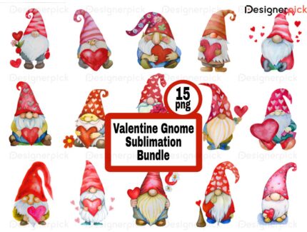 Valentine Gnome Sublimation Bundle, Love Gnome Png