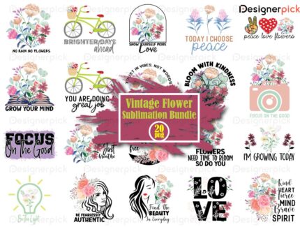 Vintage Flower Sublimation Bundle, Flower Quote Png