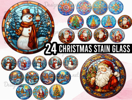 Christmas Stained Glass PNG Bundle