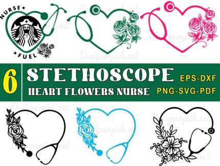Stethoscope Heart Flowers Nurse Svg