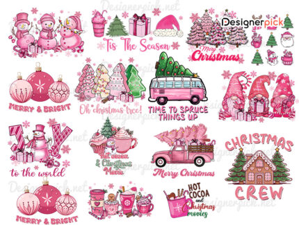 Pink Christmas Sublimation Png Bundle