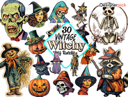 30 Vintage Witch Png Bundle