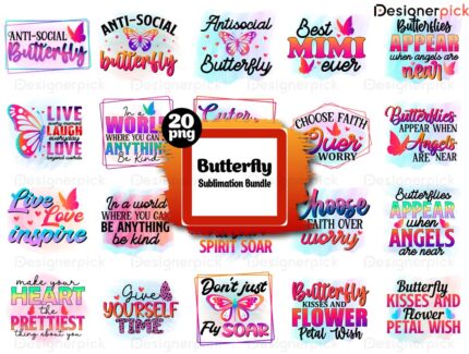 Butterfly Sublimation Bundle, Butterfly Love Png