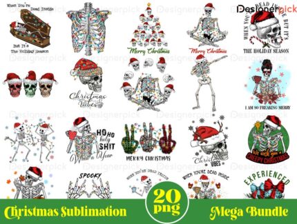 Skeleton Christmas Sublimation Bundle, Christmas Png Bundle