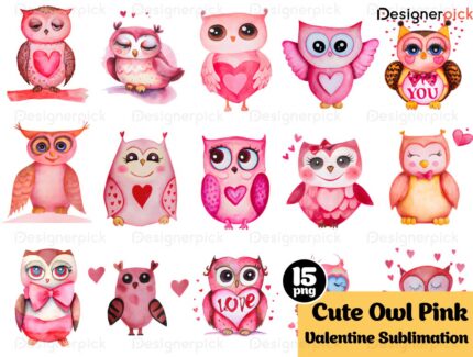 Pink Owl Love sublimation bundle