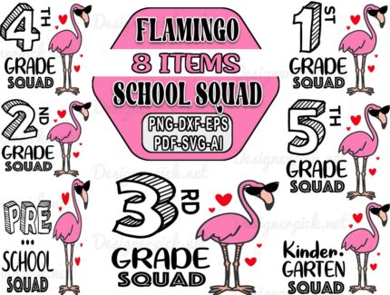 Flamingo school squad Svg Bundle, Flamingo Svg Bundle