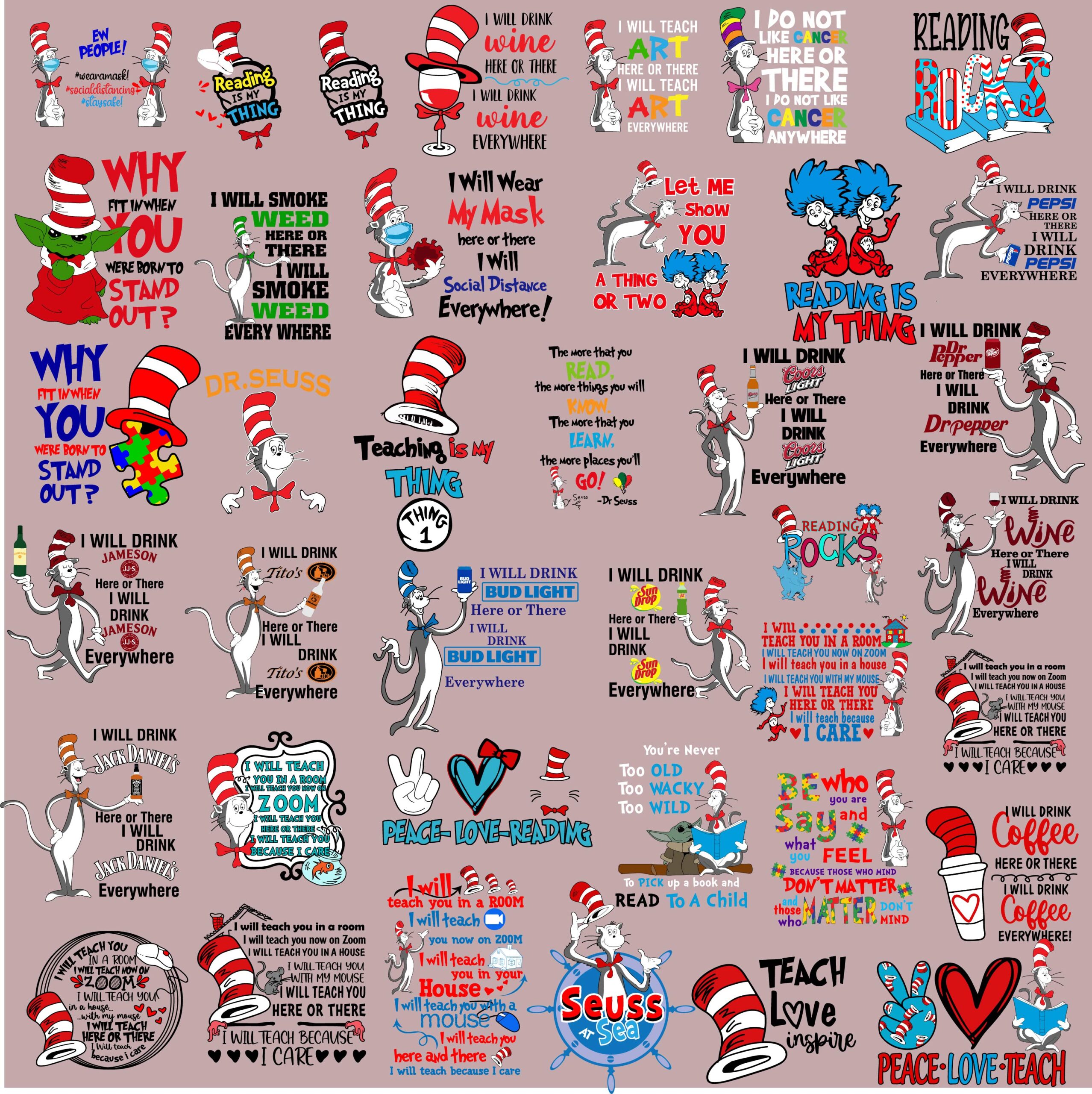 Dr Suess Svg Bundle, Dr Seuss Svg, 1 Thing 2 Thing Svg - Designerpick