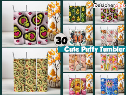 3d Cute Puffy Tumbler Bundle, Inflated Tumbler Bundle