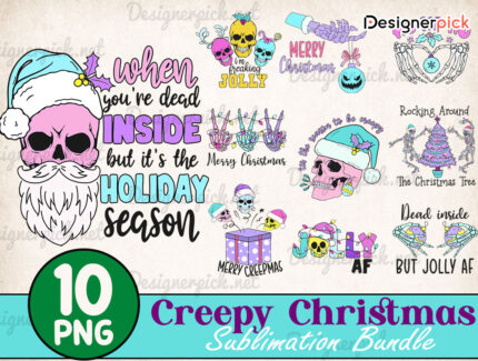 Creepy Christmas Sublimation Bundle, Skull Christmas Png, Horror Christmas Png