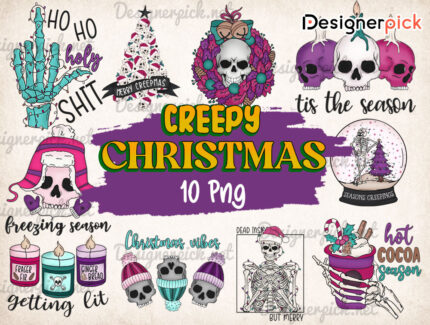 Creepy Christmas Sublimation Bundle, Creepy Christmas Png, Skull Christmas Png