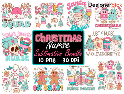 Christmas Nurse Sublimation Bundle, Nurse Christmas Png, Nurse Png Bundle