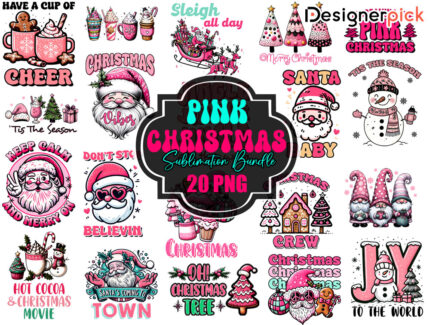 Pink Christmas Png Bundle, Pink Christmas Png, Christmas Png Bundle