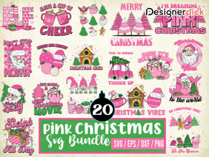 Pink Christmas Svg Bundle, Pink Christmas Png, Christmas Pink Svg