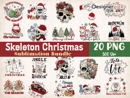Skeleton Christmas Sublimation Bundle, Skeleton Christmas Png