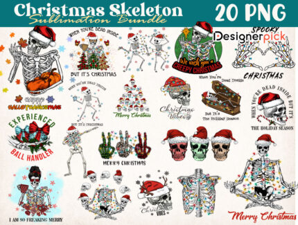 Christmas Skeleton Sublimation Bundle, Skeleton Christmas Png