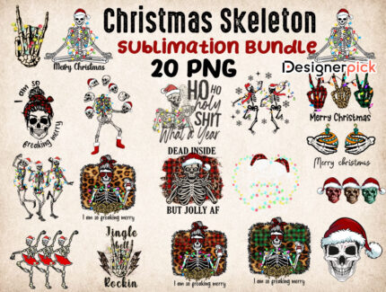 Christmas Skeleton Sublimation Bundle, Skull Christmas Png Bundle