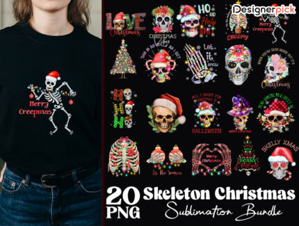 Skeleton Christmas Sublimation Bundle, Skeleton Christmas Png, Skull Christmas Png Bundle