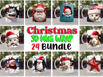 3D Christmas Mug Wrap Bundle, Christmas Mug Wrap Png bundle