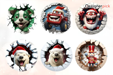 3D Christmas Ornament Png Bundle, Christmas Coaster Png, Xmas Png Ornament