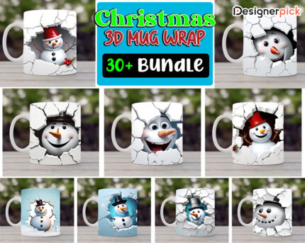 3D Christmas Mug Wrap Bundle, Christmas Mug Wrap Png bundle, Xmas Mug Wrap